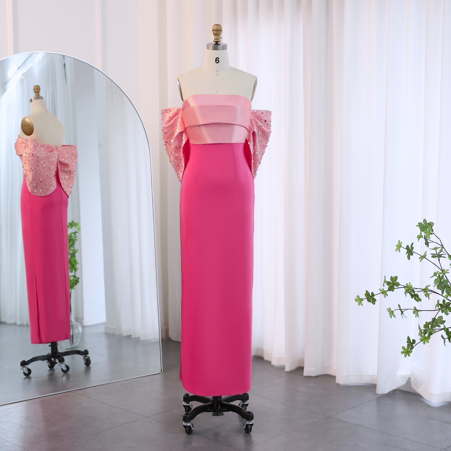 Elegant Off Shoulder Coral Pink Evening Dress SF022