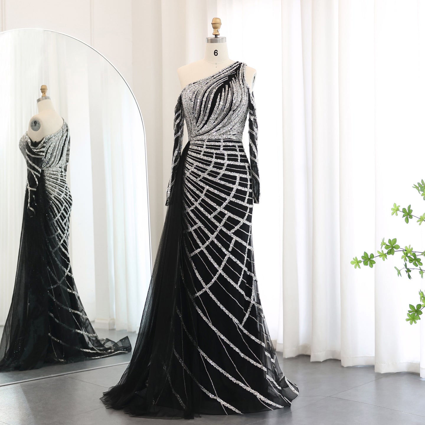 Emerald Green One Shoulder Evening Dress with Overskirt SS197