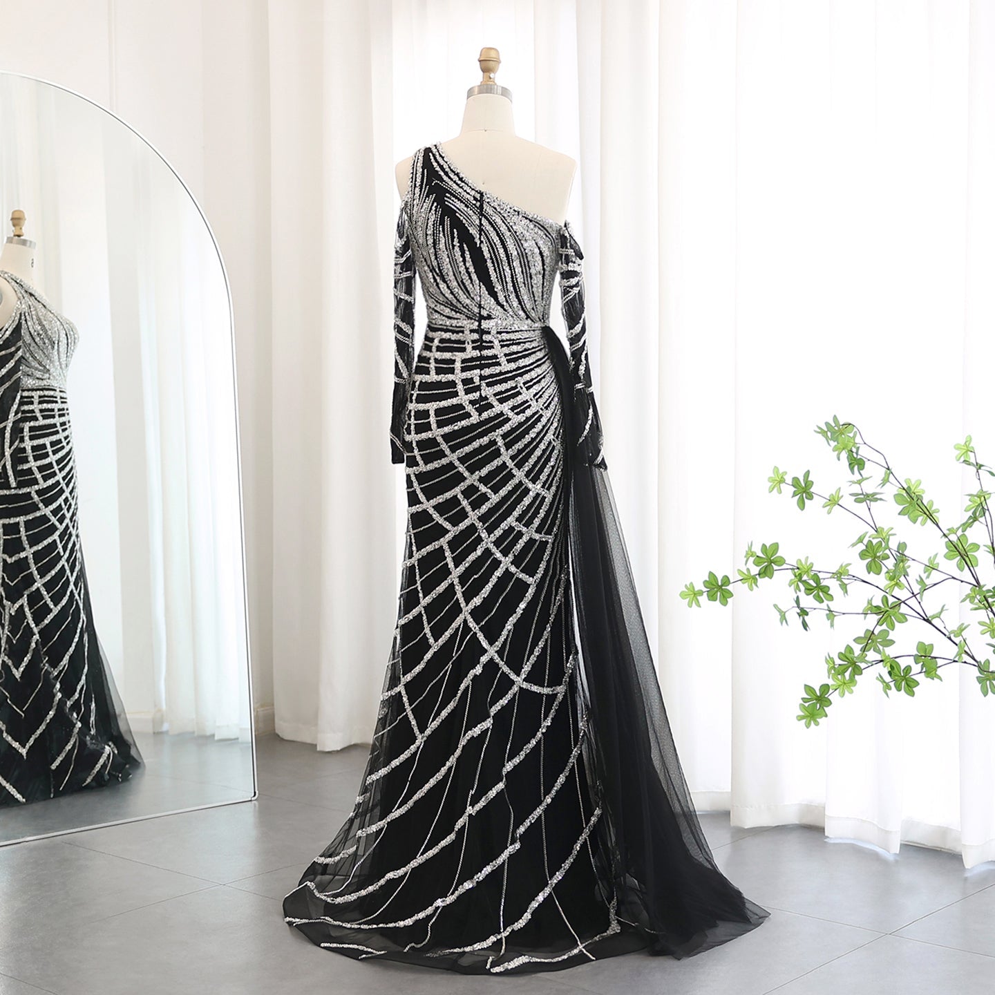 Emerald Green One Shoulder Evening Dress with Overskirt SS197