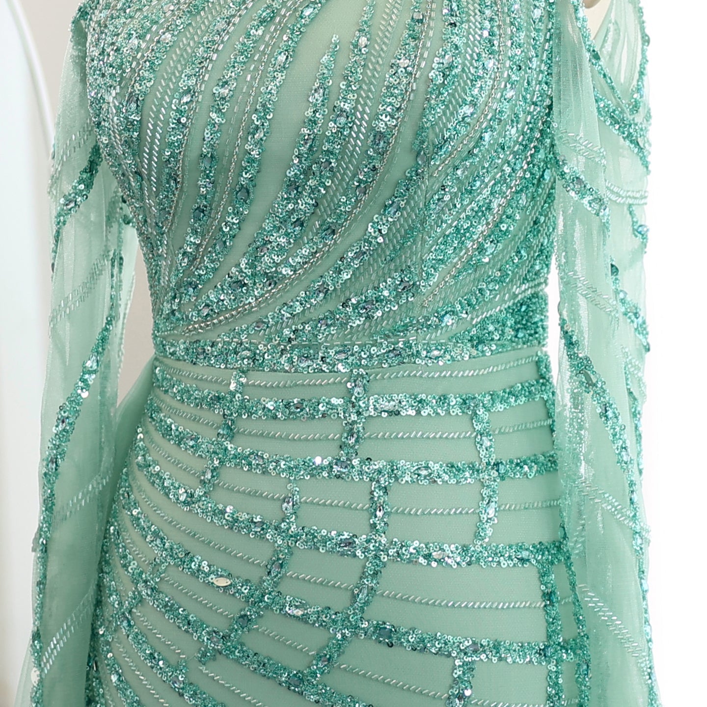 Emerald Green One Shoulder Evening Dress with Overskirt SS197