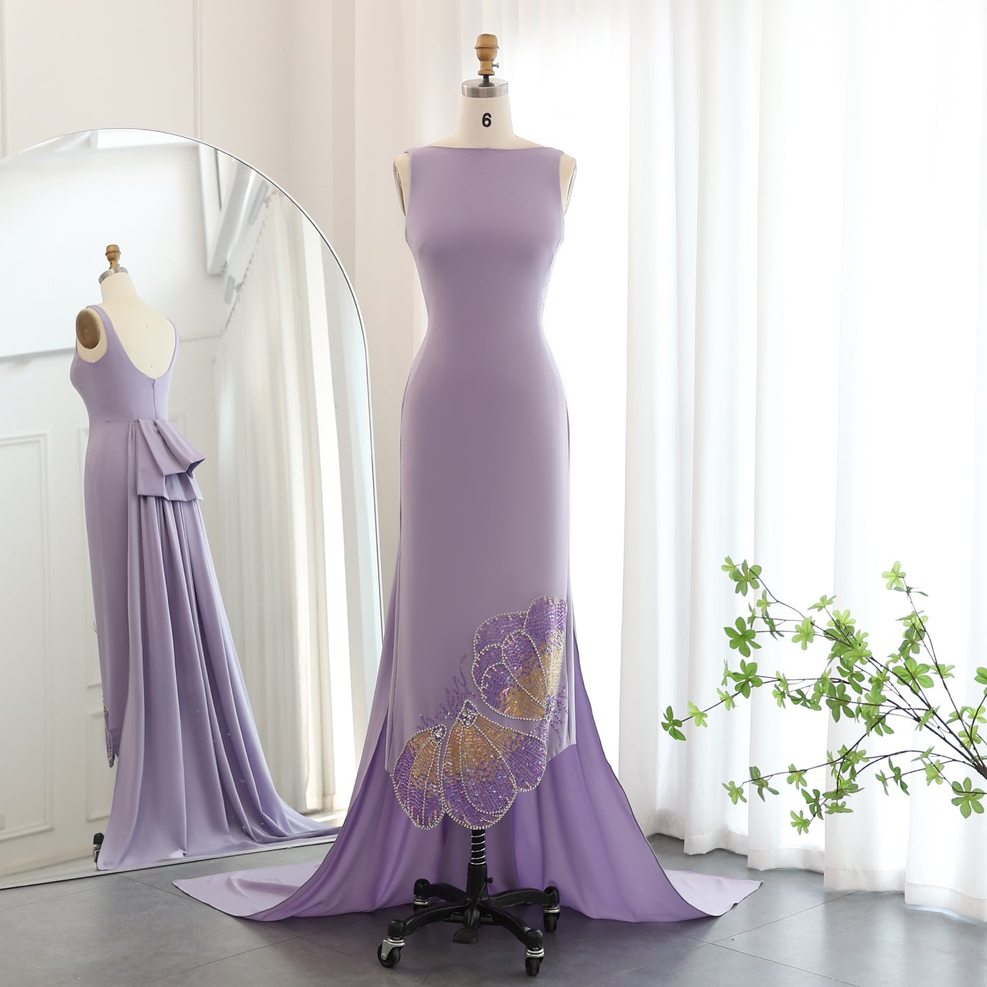 Elegant Coral Pink Butterfly Beaded Evening Dress SS471
