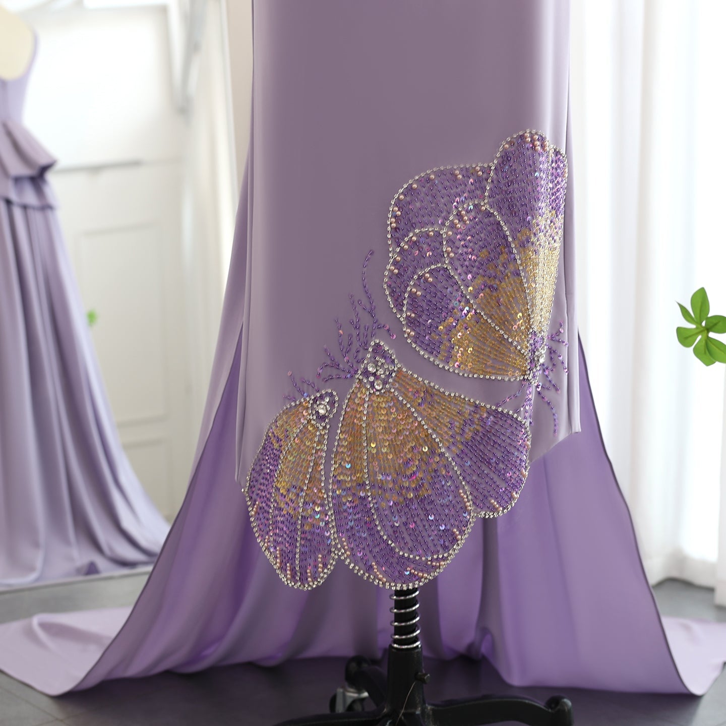 Elegant Coral Pink Butterfly Beaded Evening Dress SS471