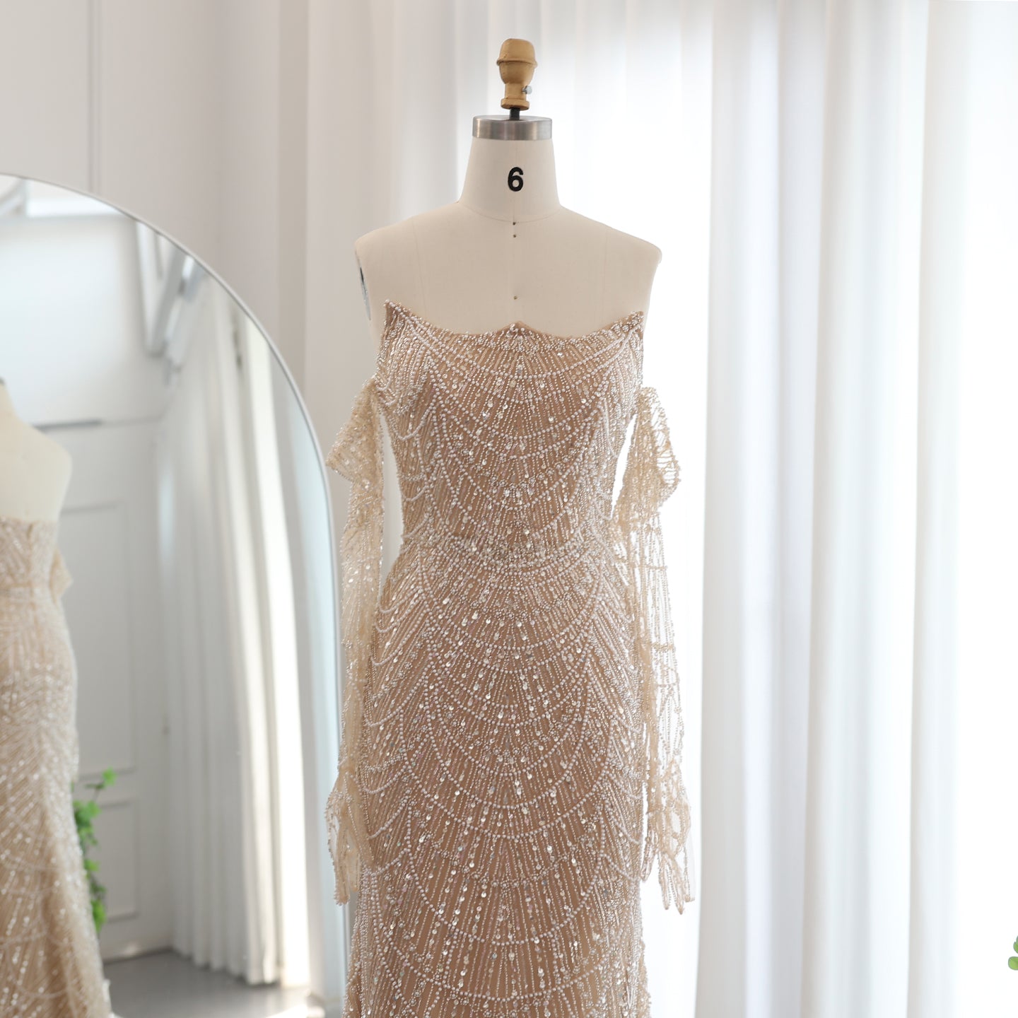 Luxury Beaded Green Mermaid Evening Dress with Gloves SS606