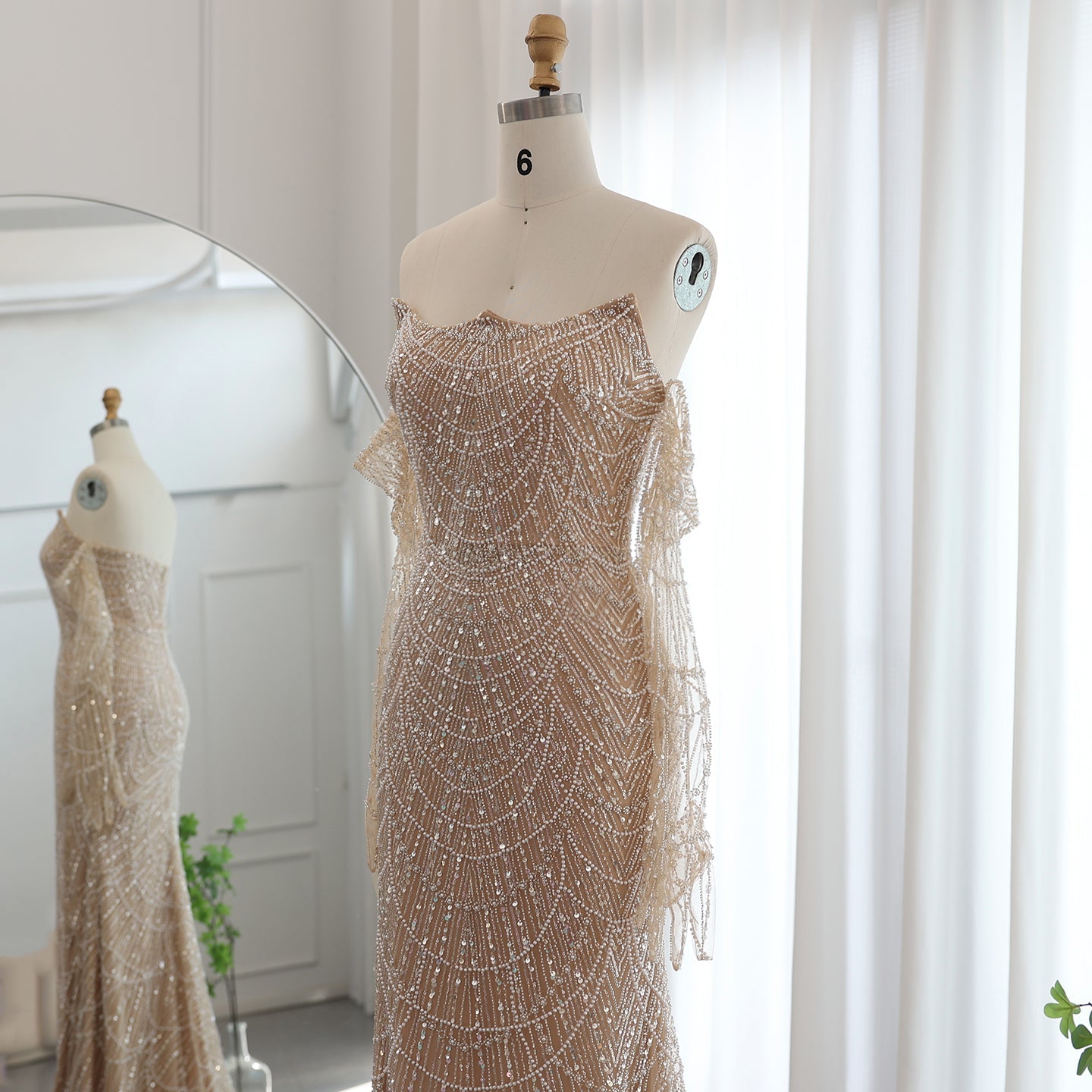 Luxury Beaded Green Mermaid Evening Dress with Gloves SS606