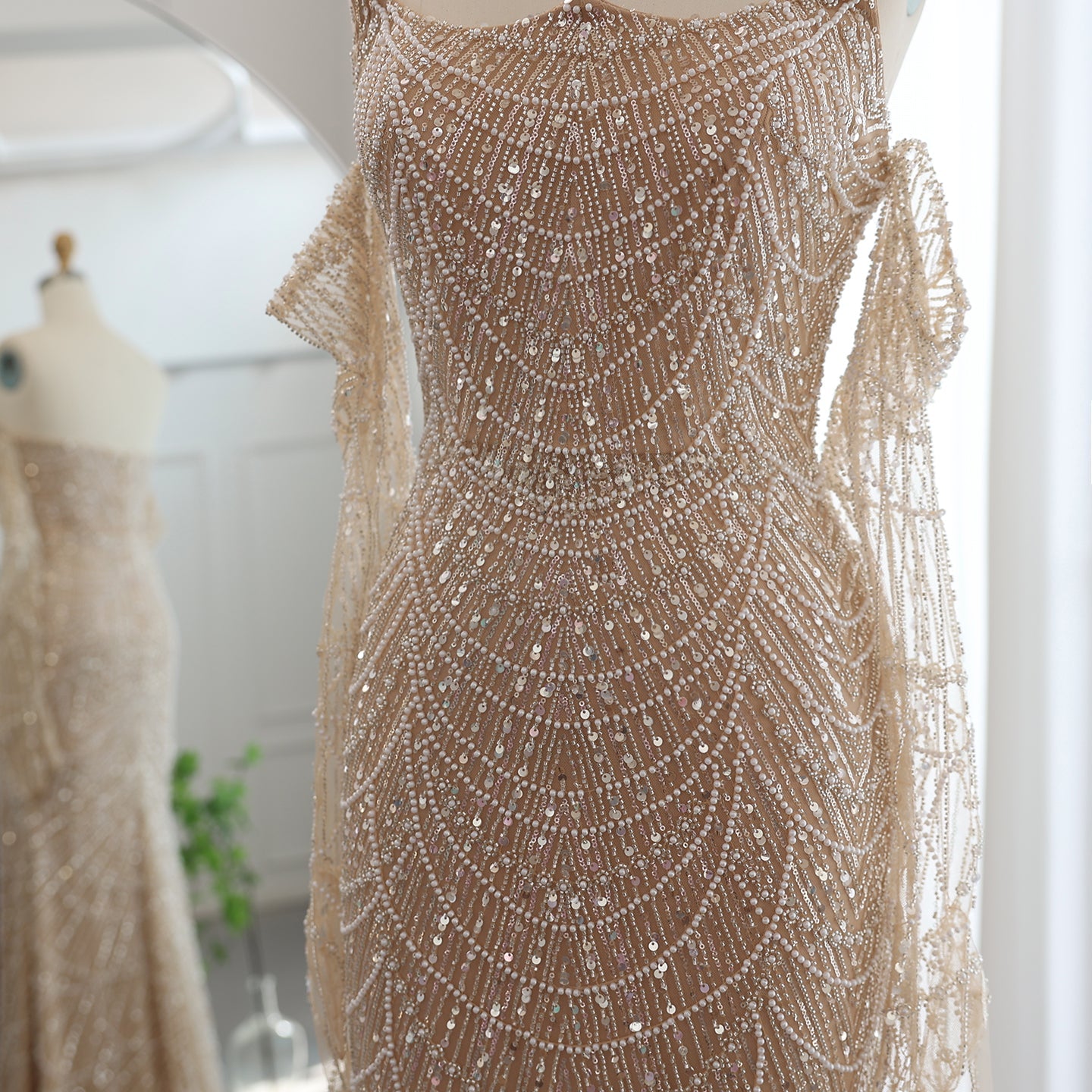 Luxury Beaded Green Mermaid Evening Dress with Gloves SS606