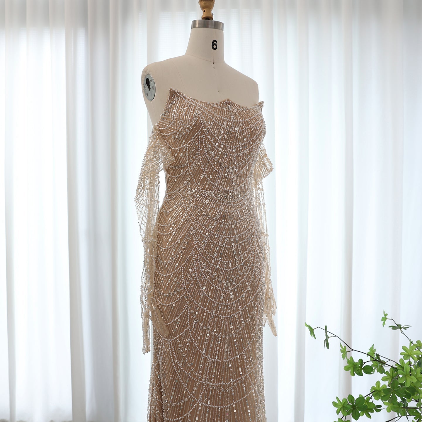 Luxury Beaded Green Mermaid Evening Dress with Gloves SS606