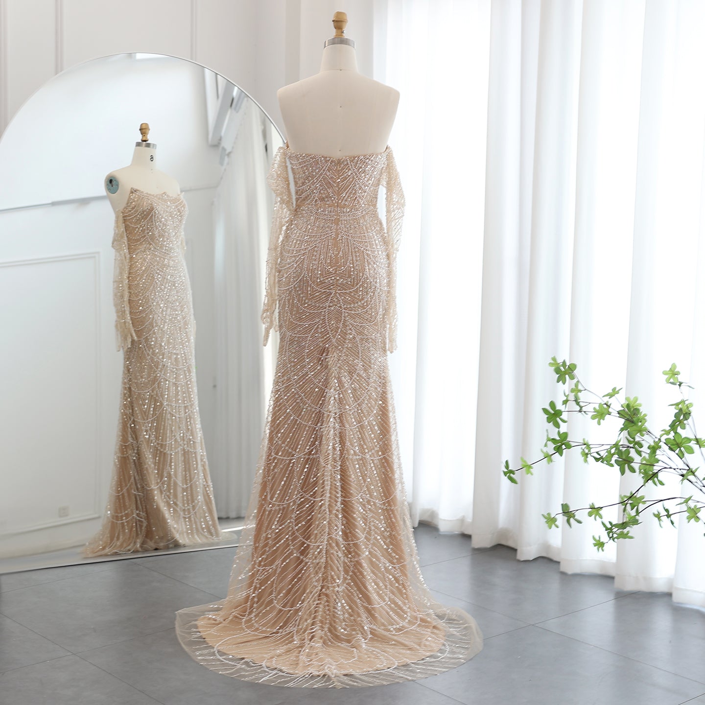 Luxury Beaded Green Mermaid Evening Dress with Gloves SS606