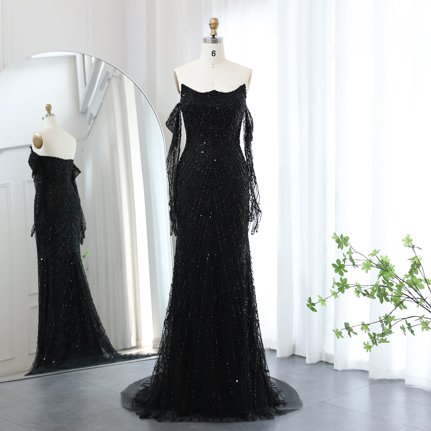 Luxury Beaded Green Mermaid Evening Dress with Gloves SS606