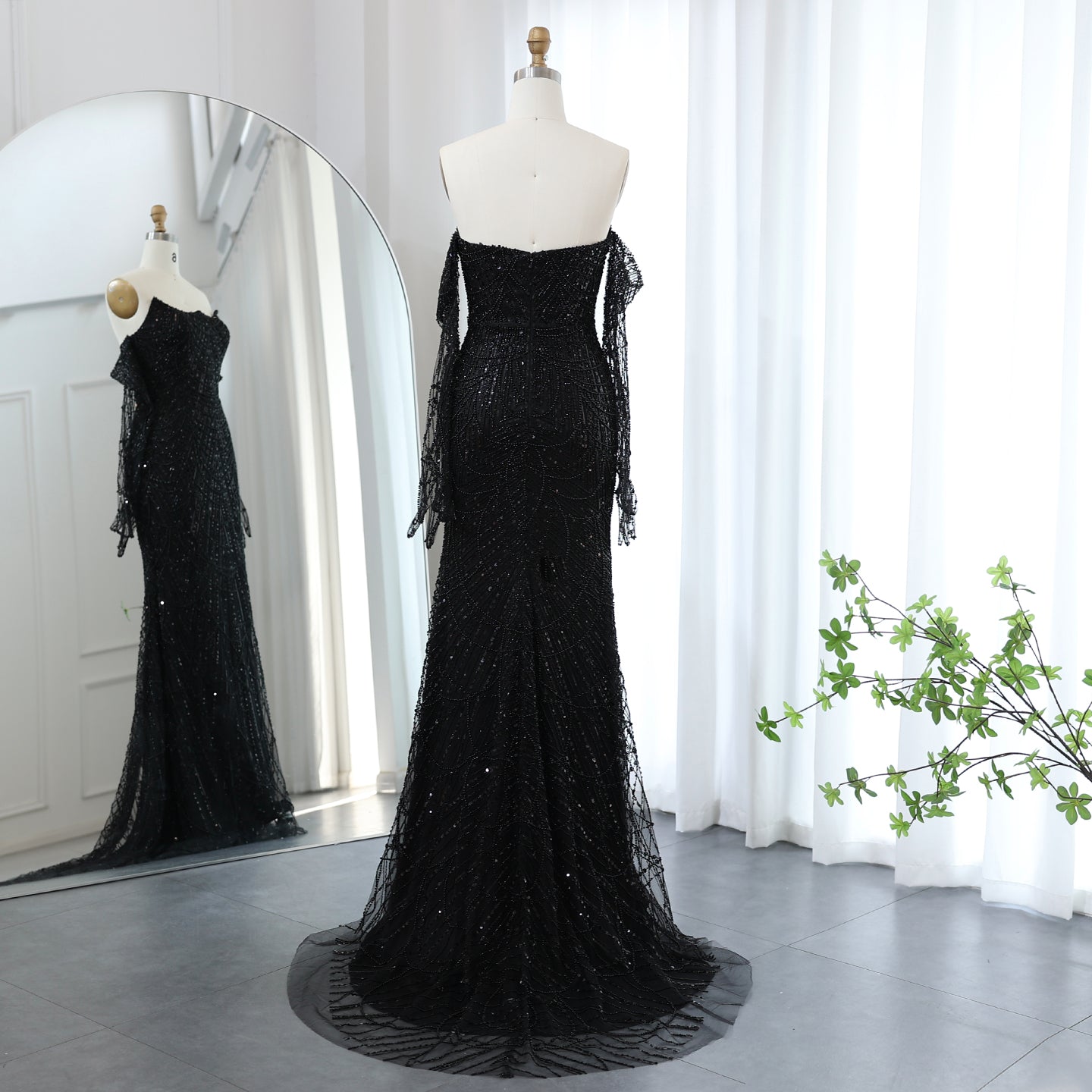Luxury Beaded Green Mermaid Evening Dress with Gloves SS606