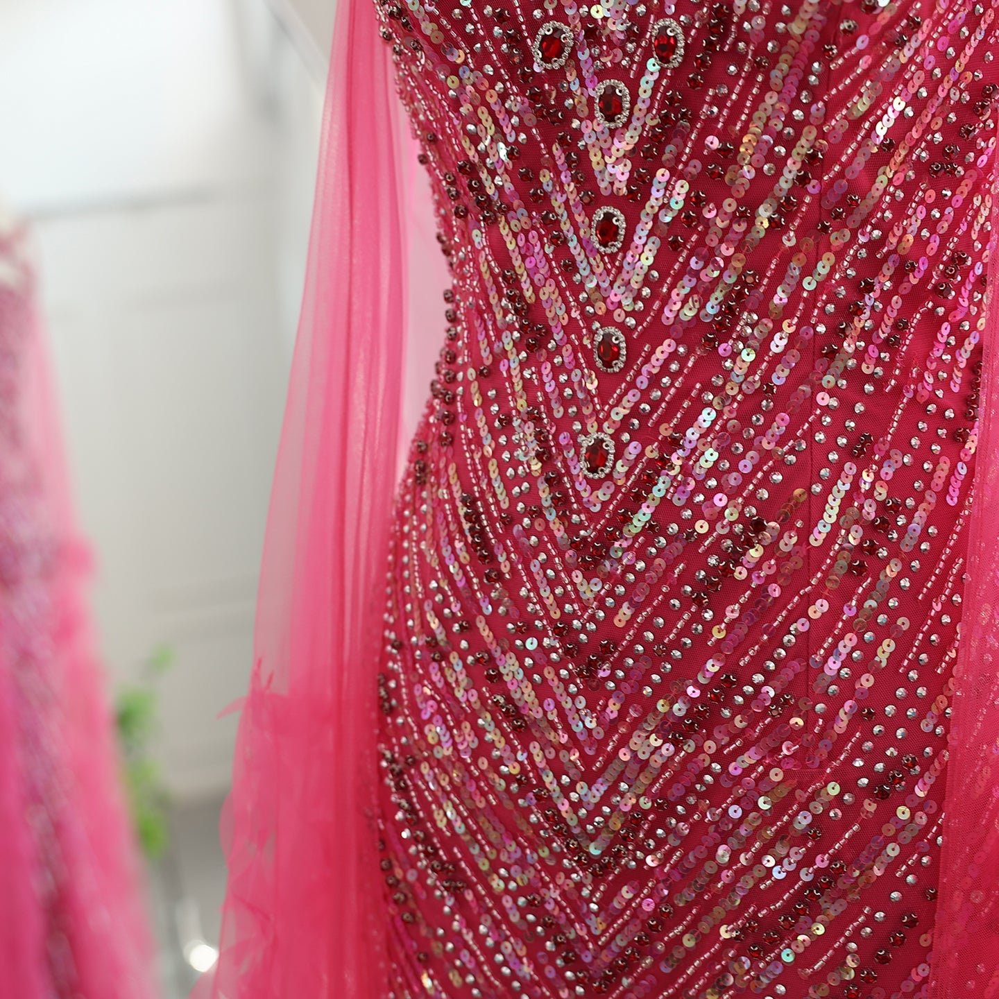 Luxury Fuchsia Evening Dress with Cape Sleeves SS468