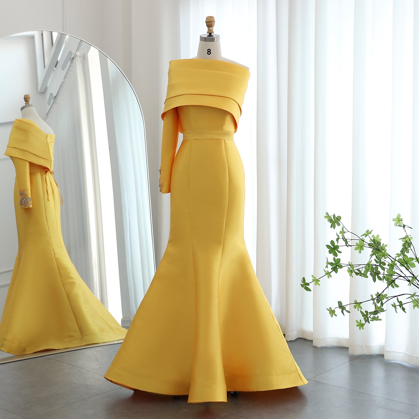 Elegant Yellow One Shoulder Mermaid Evening Dress SS414