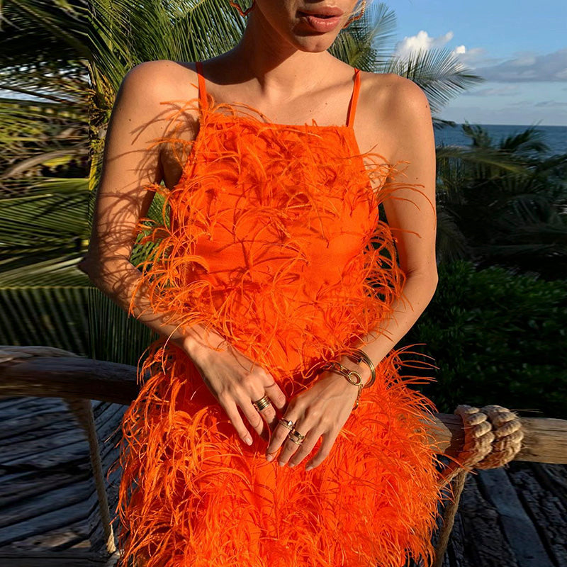 Fairy Relaxed Feather Cocktail Party Mini Gown RM089