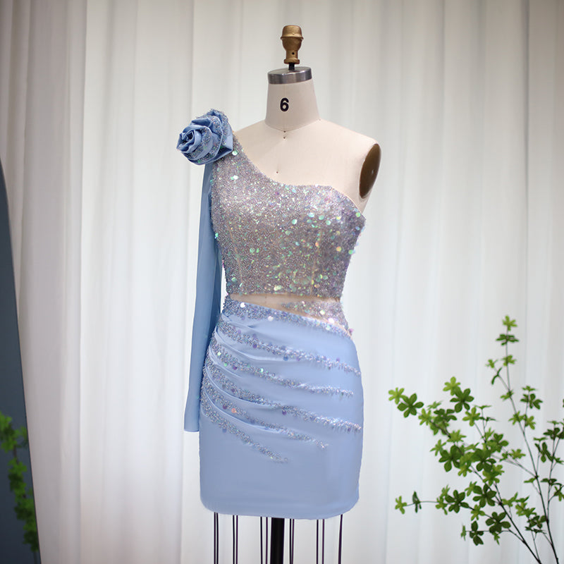 Luxury One-Shoulder Sequined Two-Piece Glam Party Gown RM006