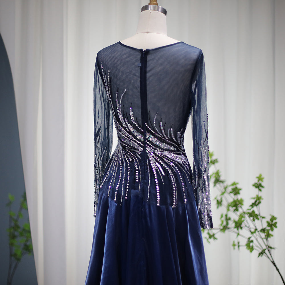 For Sale Luxury Blue Long Sleeves Mermaid Evening Dress with Overskirt SS305L