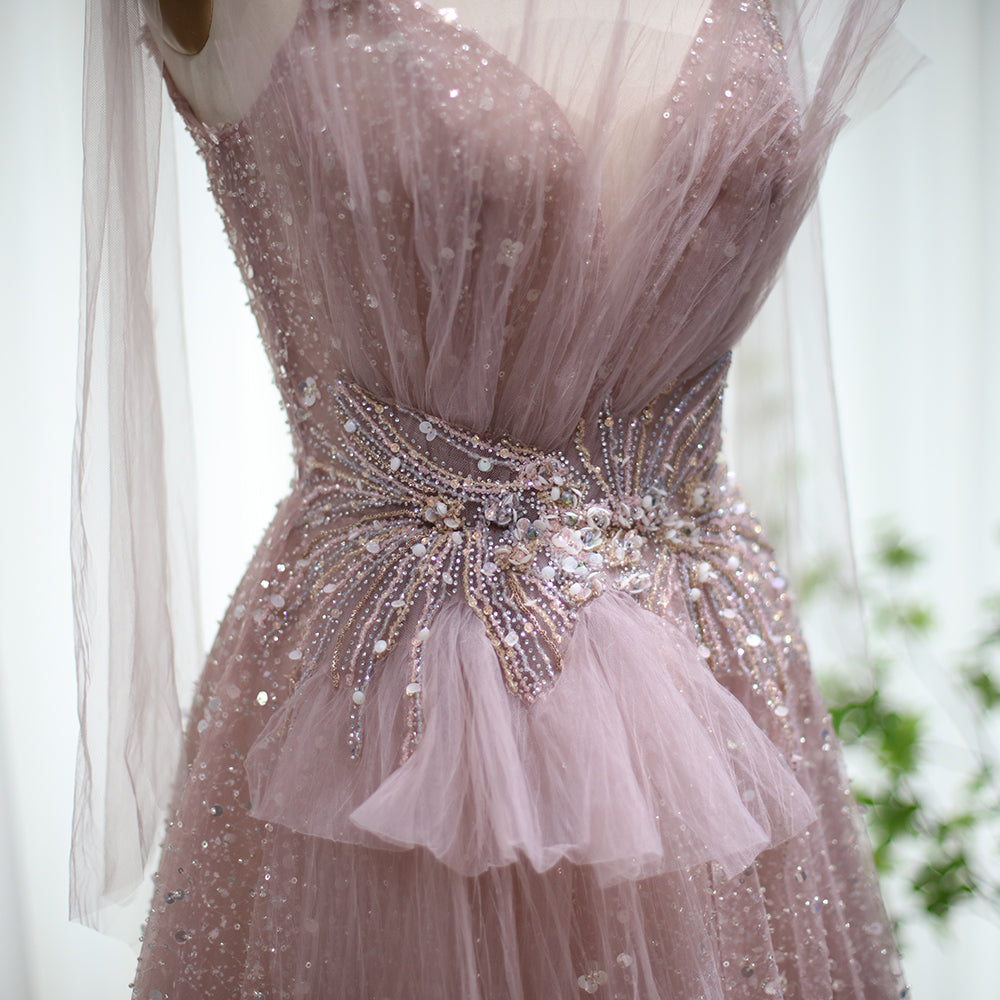 For Sale Luxury Blush Pink Spaghetti Evening Dress SS292L