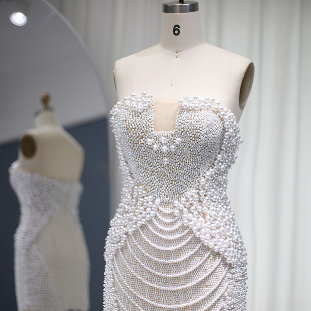 Elegant Pearl Beaded Strapless Mini Party Dress RM029
