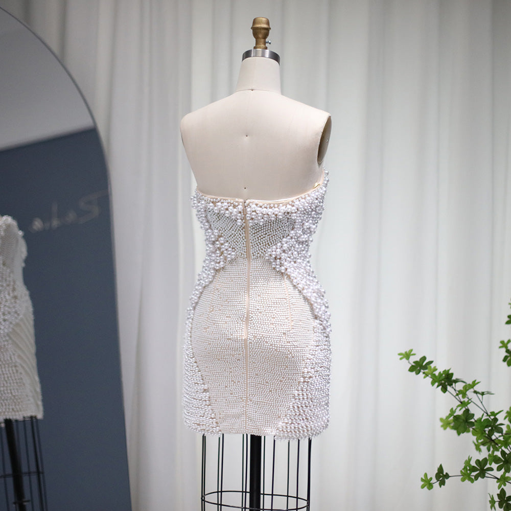 Elegant Pearl Beaded Strapless Mini Party Dress RM029