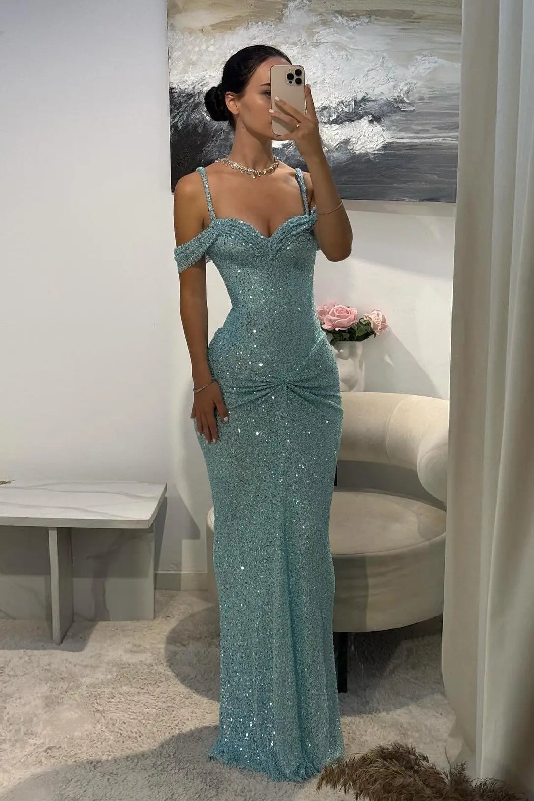 Light Blue Teal Sequin Mermaid Sleeveless Prom Dress SH553 – SHEER FAIRY