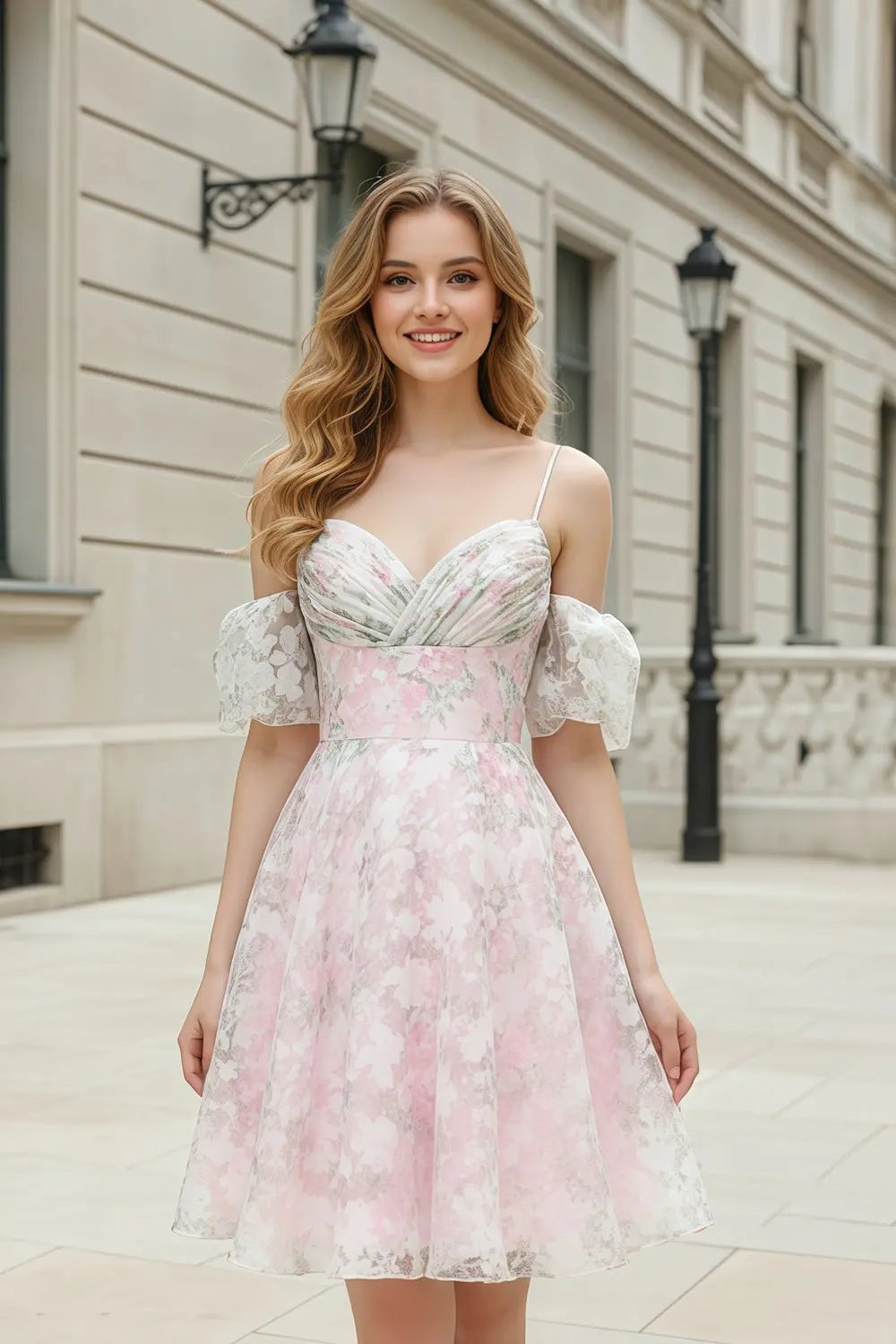 Blush Pink Floral Lace Cold-Shoulder Ballgown Homecoming Dress RM154 SHEER FAIRY Blush Pink Floral Lace Cold-Shoulder Ballgown Homecoming Dress RM154 SHEER FAIRY