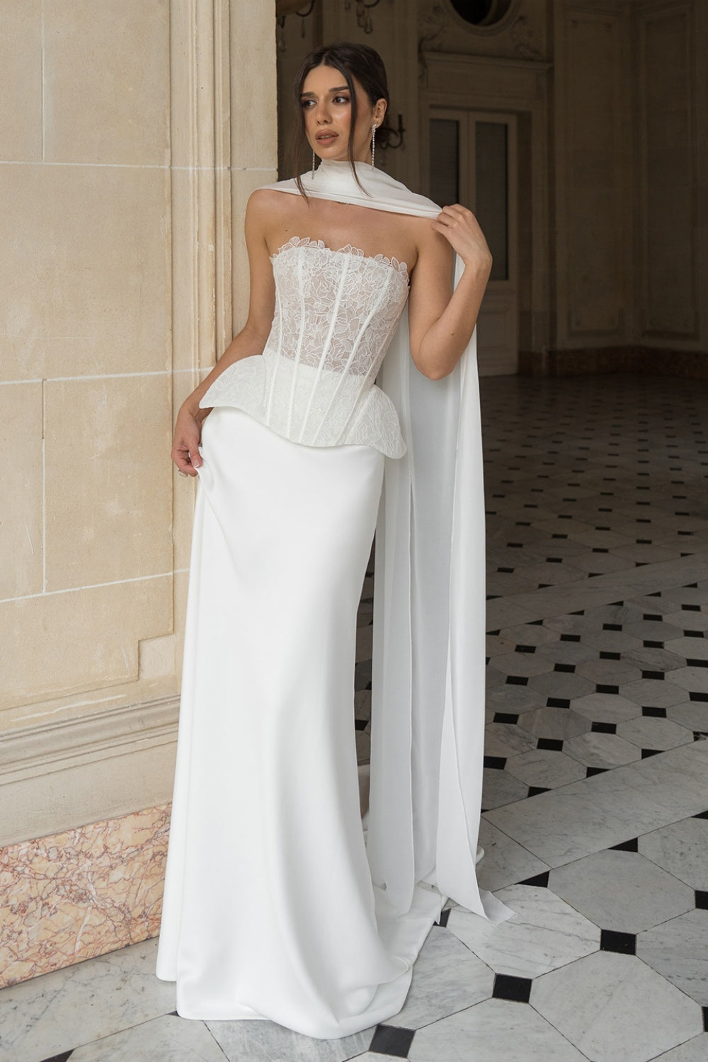 Lace Strapless Corset Wedding Dress with Scarf SW241 – SHEER FAIRY