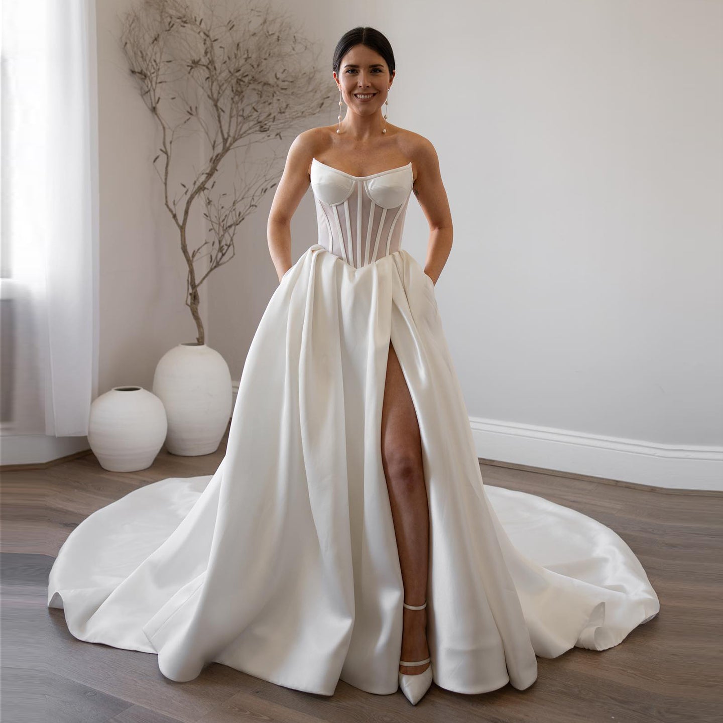 Elegant Sweetheart Satin Corset Wedding Dress with Train SW071