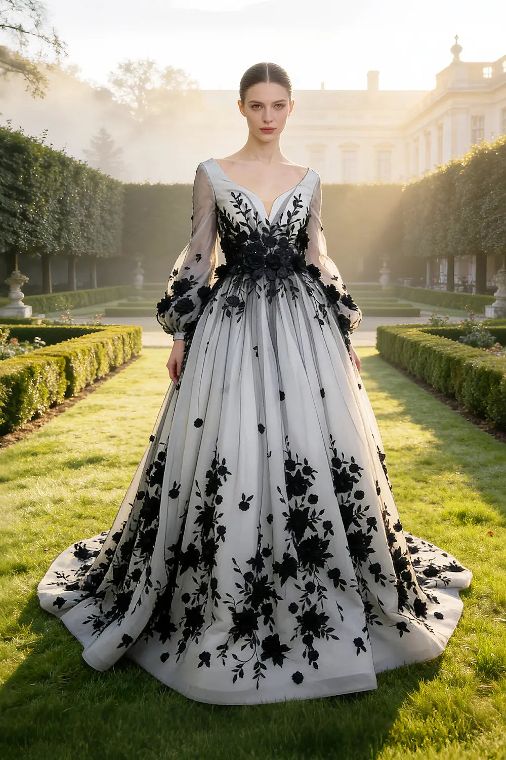 Black Floral Embroidery Sheer Tulle A-Line Wedding Dress SW550 SHEER FAIRY Black Floral Embroidery Sheer Tulle A-Line Wedding Dress SW550 SHEER FAIRY