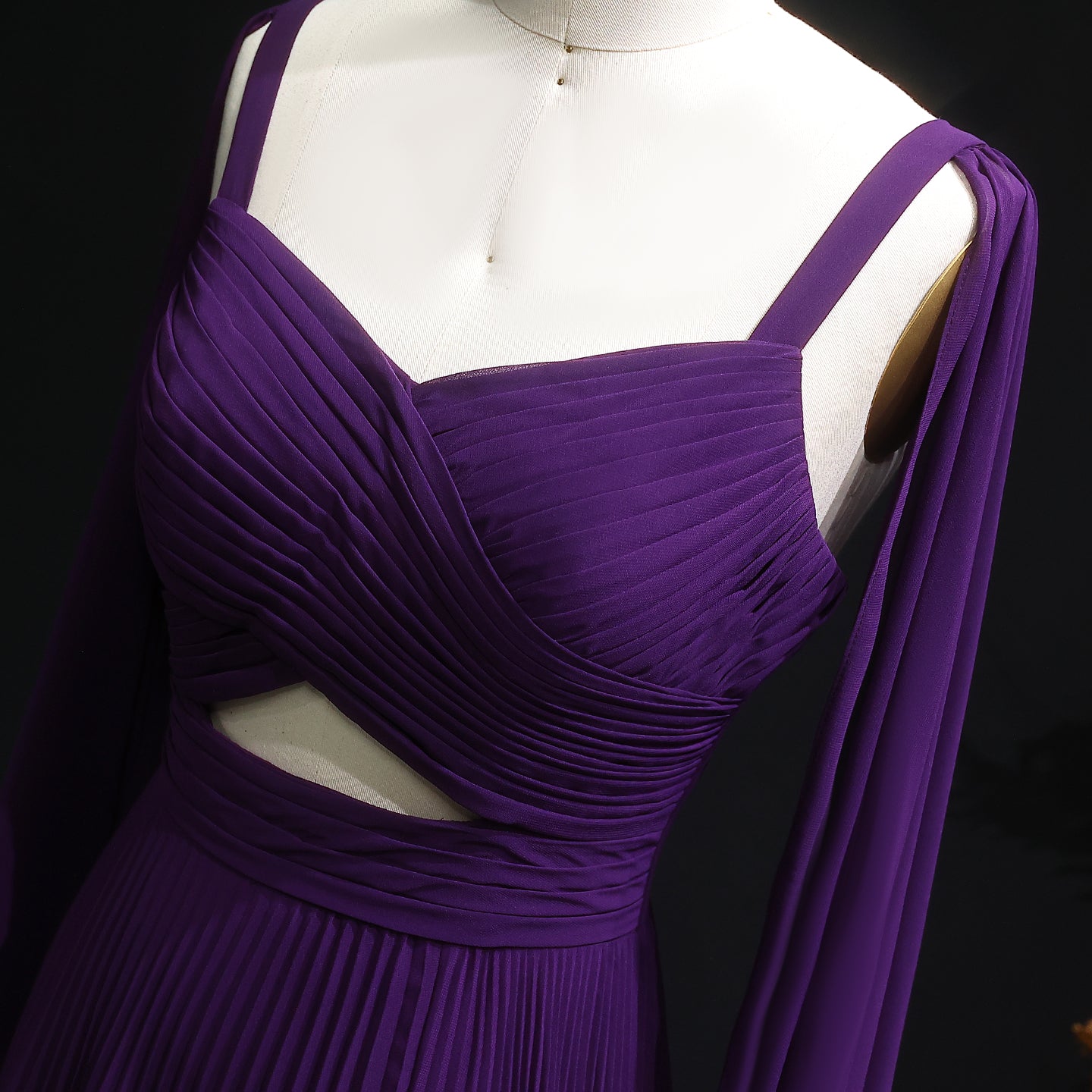 Elegant Fuchsia Chiffon Evening Dress with Cape Sleeves SF090