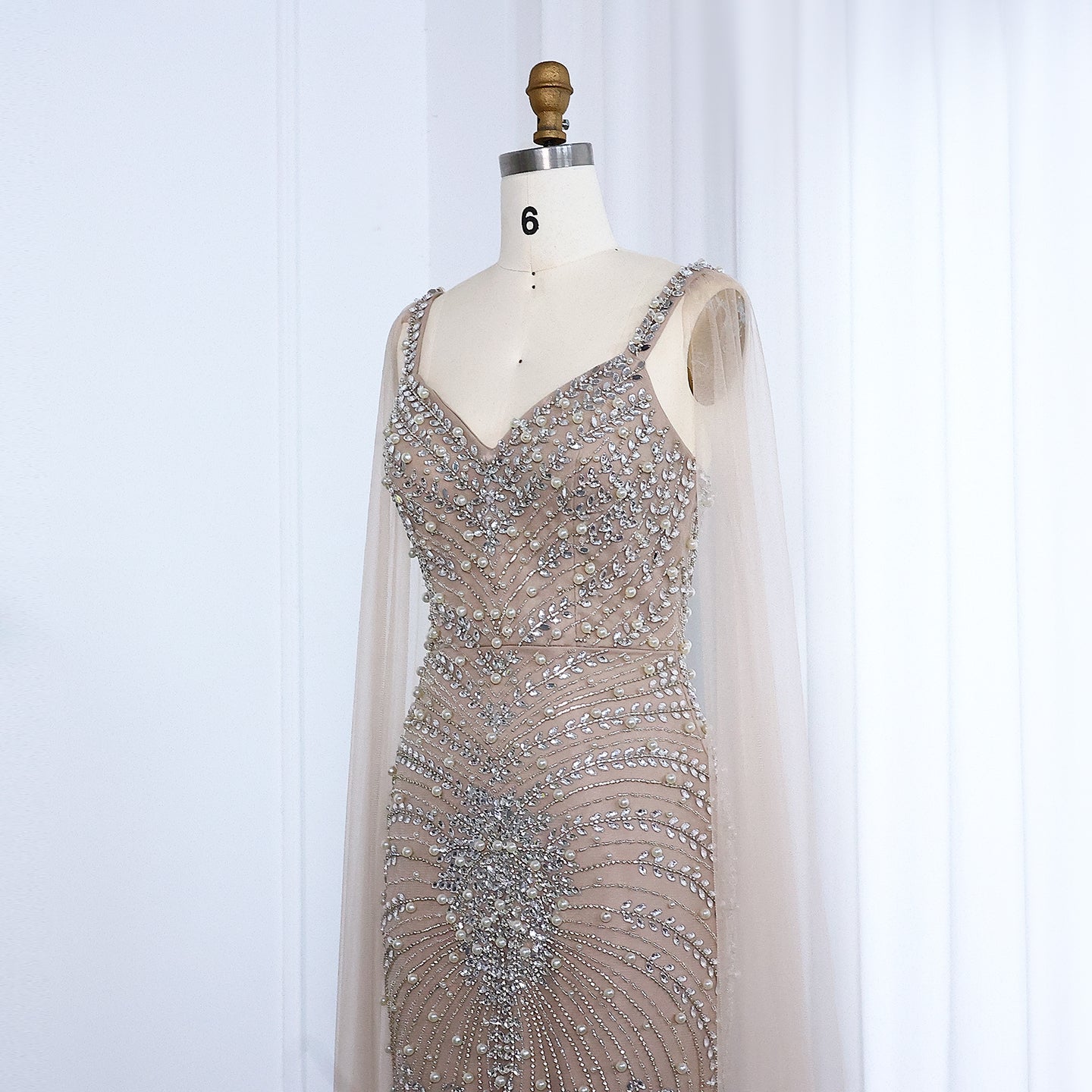 Luxury Rhinestones Silver Nude Spaghetti Evening Dress SS188