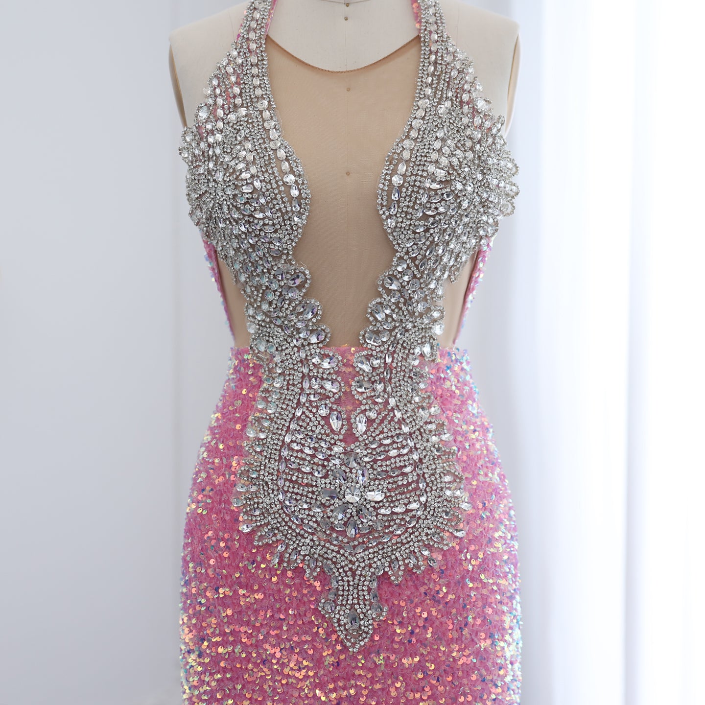 Halter Backless Sequins Crystal Mermaid Black Girls Prom Dresses