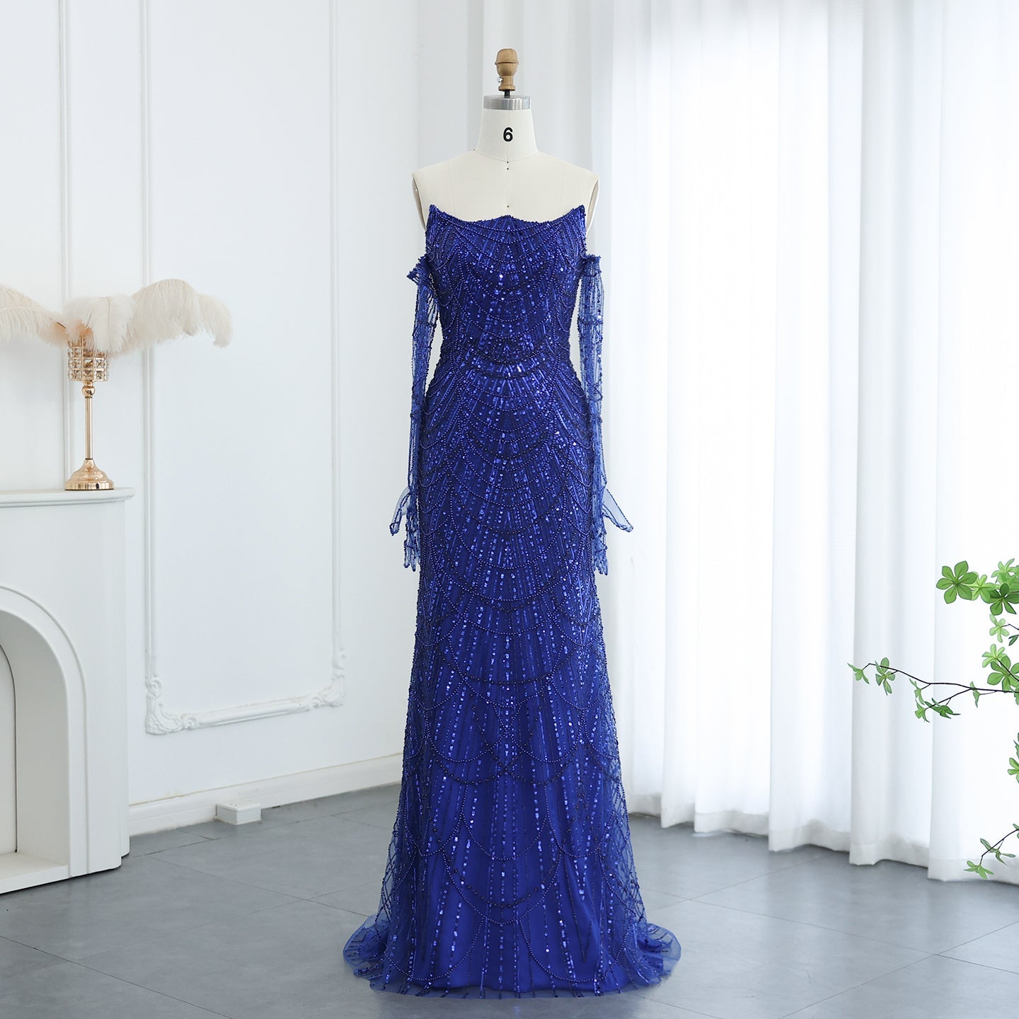 Luxury Beaded Green Mermaid Evening Dress with Gloves SS606