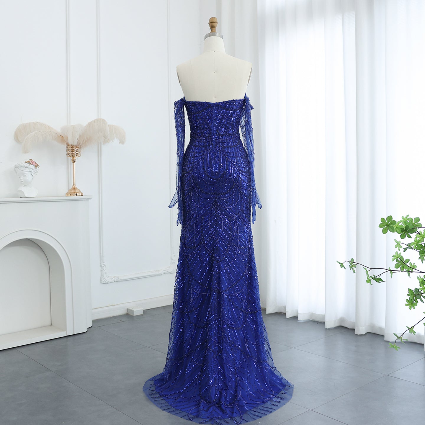 Luxury Beaded Green Mermaid Evening Dress with Gloves SS606