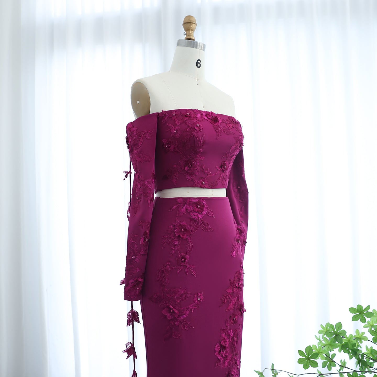 Elegant Off Shoulder Fuchsia Long Sleeves Evening Dress SF264