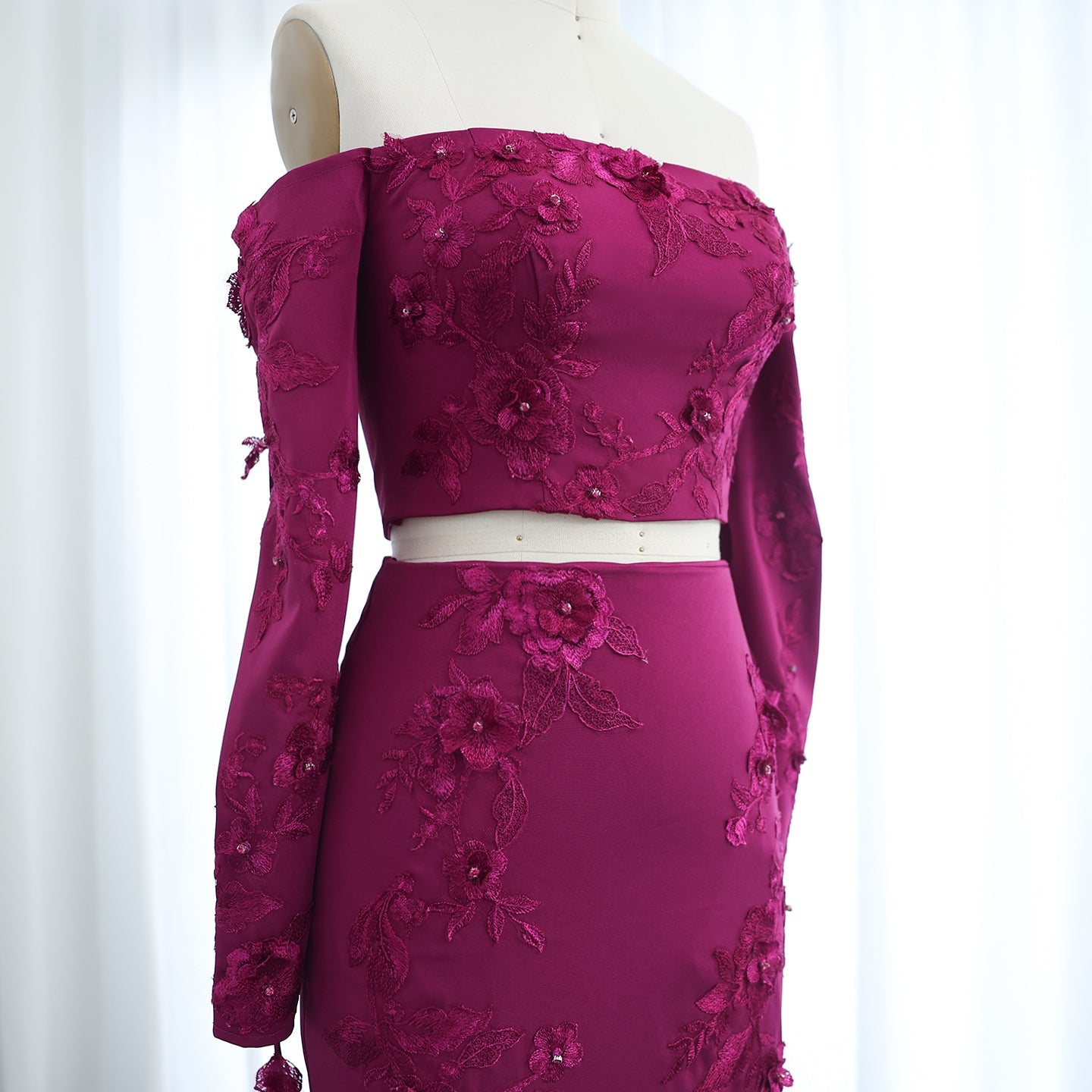 Elegant Off Shoulder Fuchsia Long Sleeves Evening Dress SF264