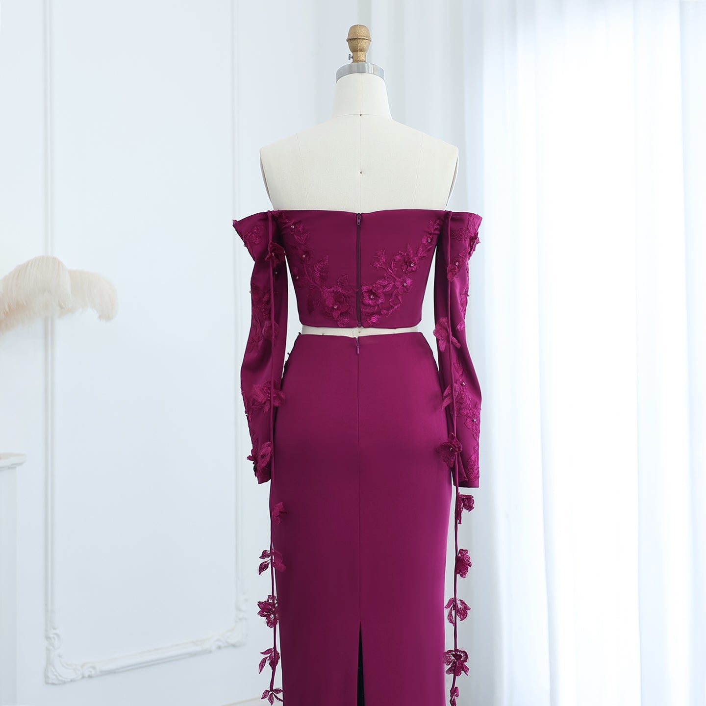 Elegant Off Shoulder Fuchsia Long Sleeves Evening Dress SF264