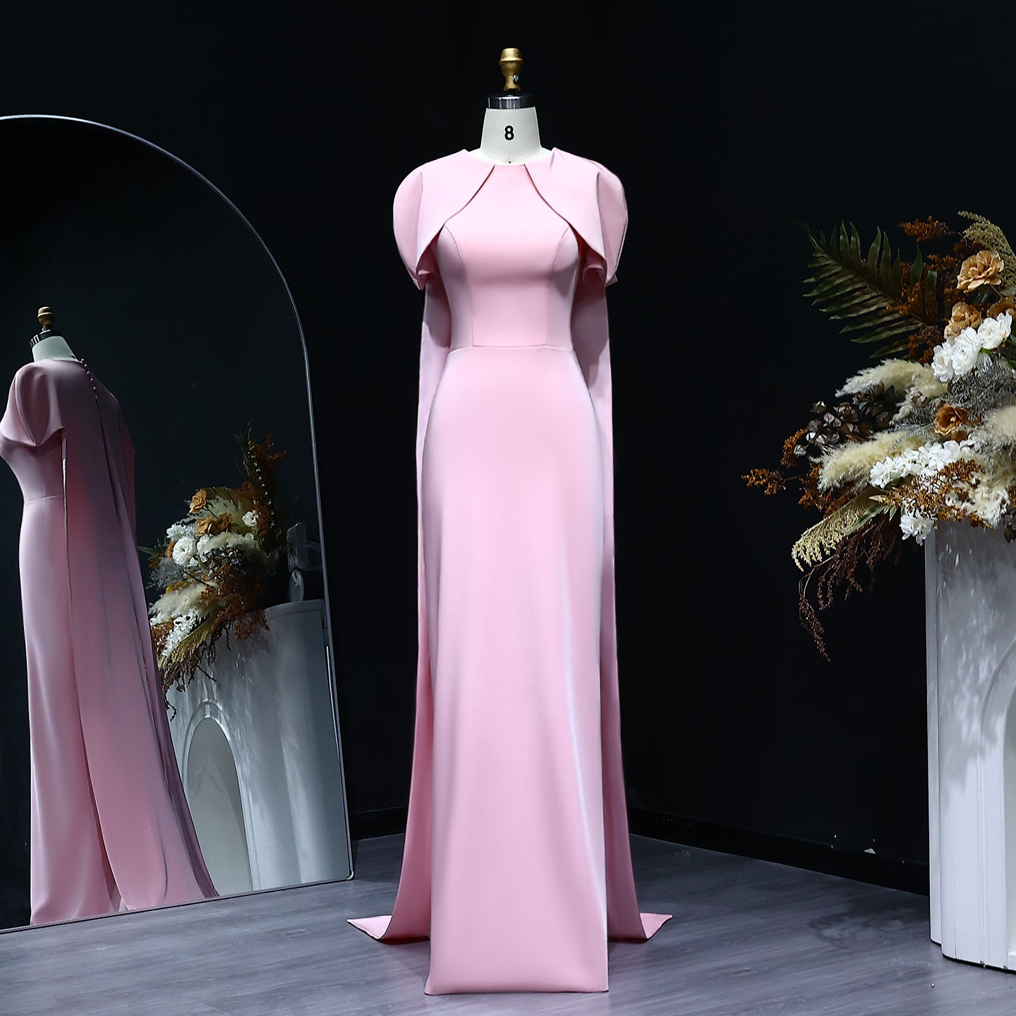 Simple Lilac Straight Evening Dress with Cape SF033