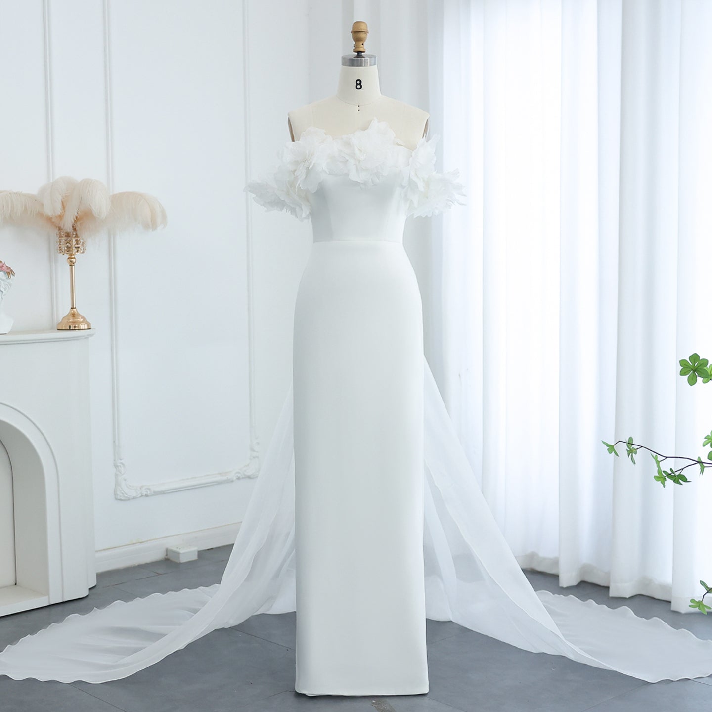 Elegant 3D Flowers Light Yellow Evening Dress with Overskirt SF013