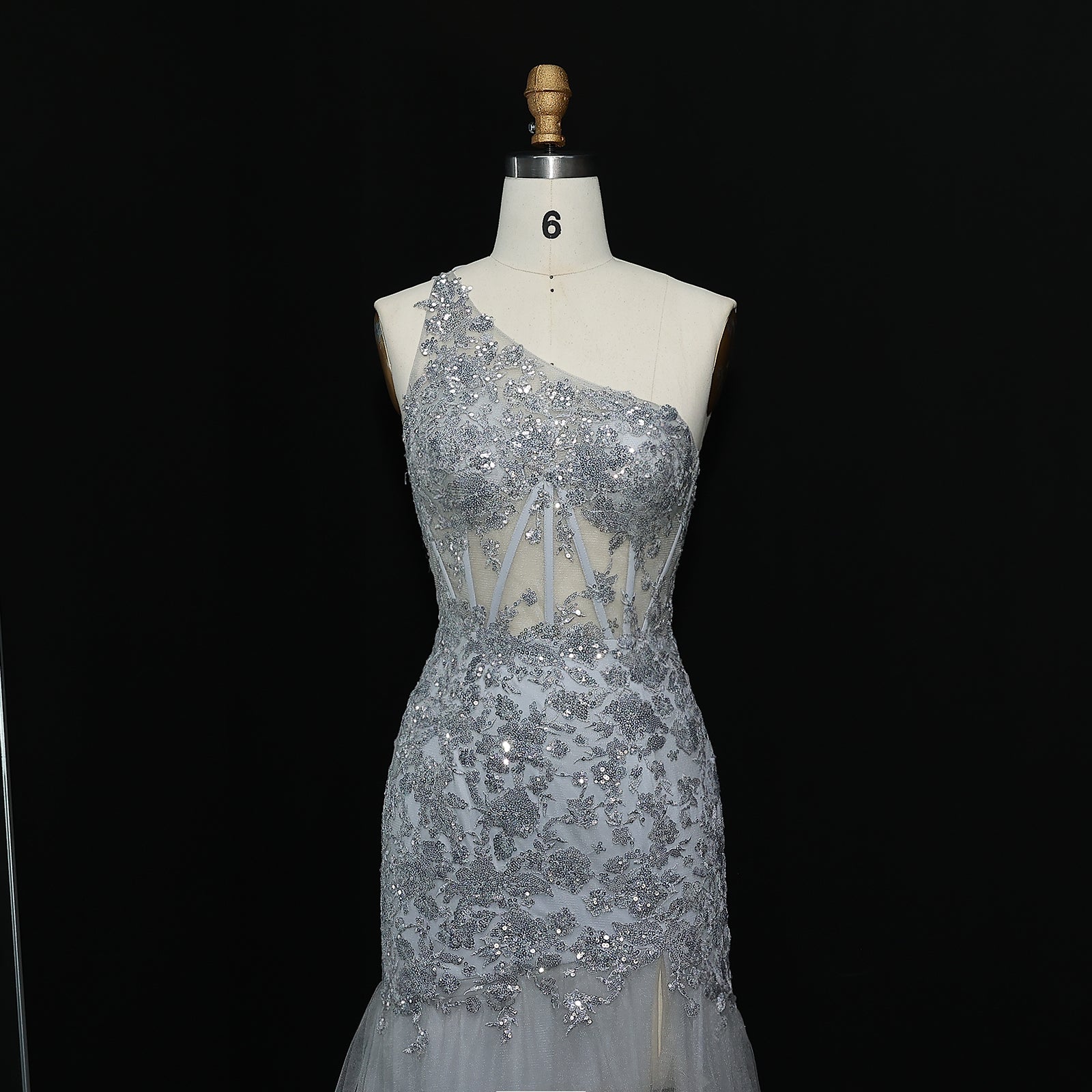 Elegant One Shoulder Silver Prom Dresses with Slit Embroidery Lilac Women Graduation Party Gowns