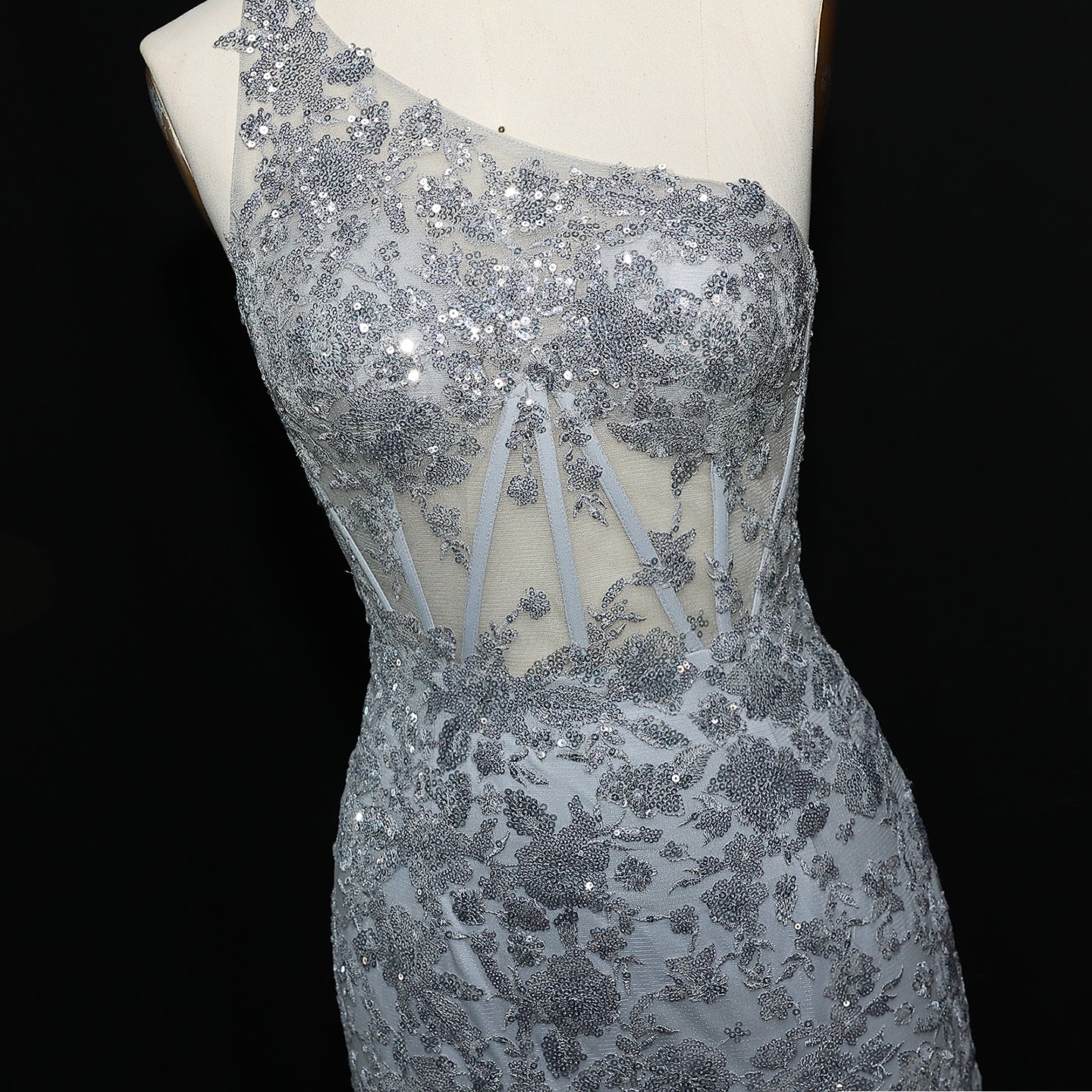 Elegant One Shoulder Silver Prom Dresses with Slit Embroidery Lilac Women Graduation Party Gowns