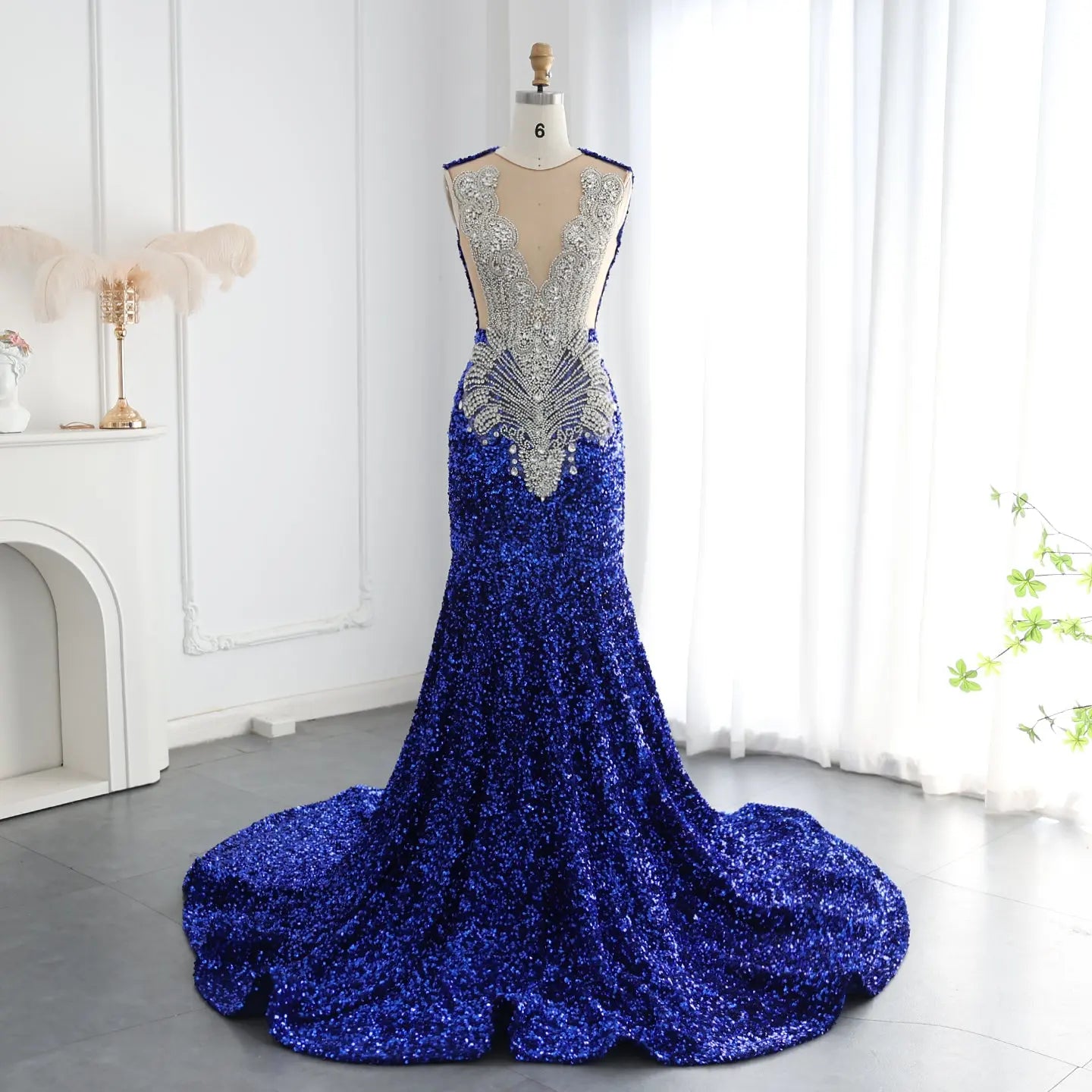 chinese dress ladies Rhinestone Sequined Plunging V-Neck Mermaid Prom Dress SH018 – SHEER FAIRY