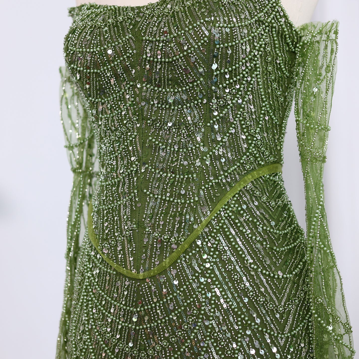 Luxury Beaded Black Strapless Evening Dress with Sleeves  SS685