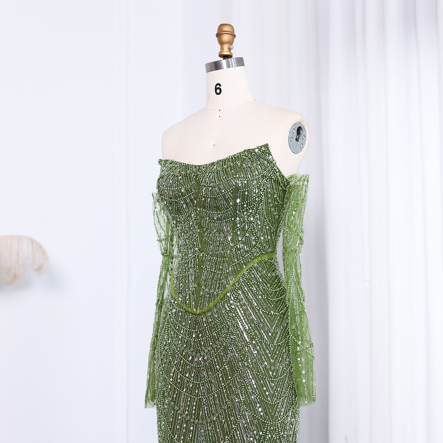 Luxury Beaded Black Strapless Evening Dress with Sleeves  SS685
