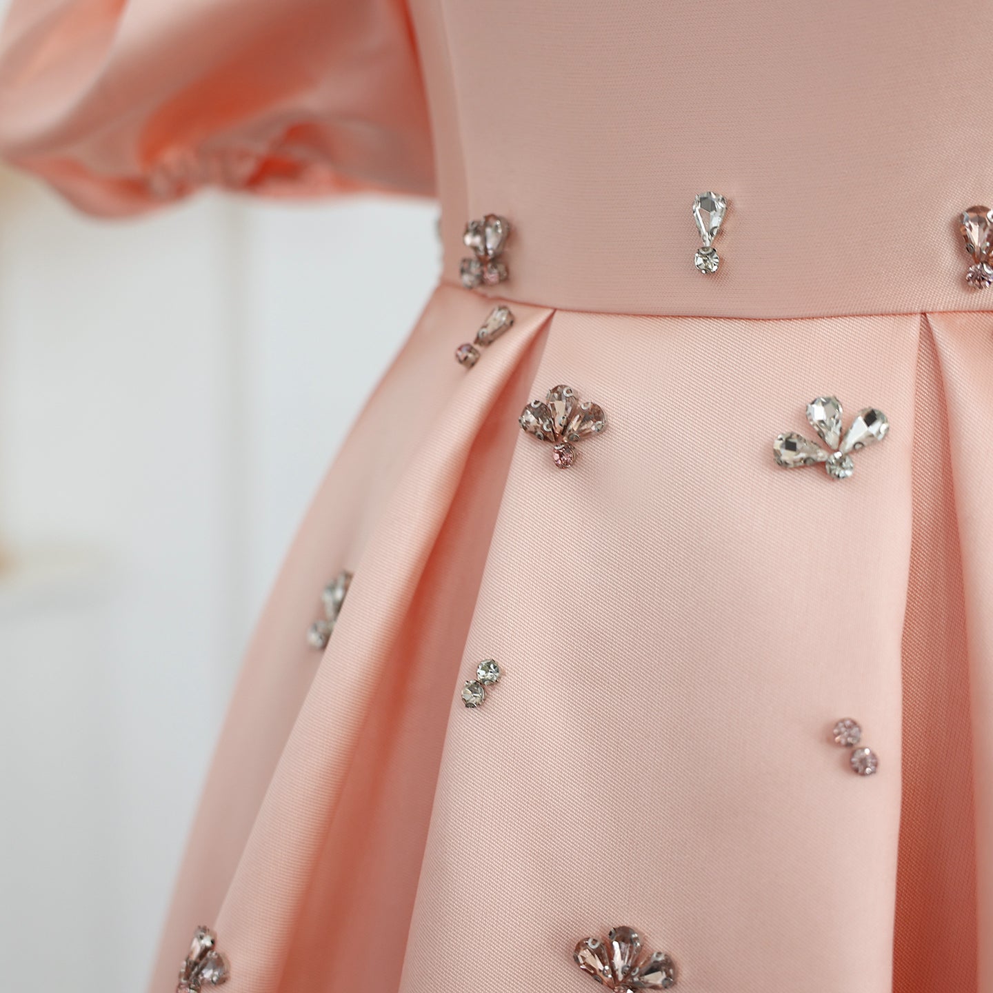 For Sale Crystal Blush Pink Satin Off-Shoulder Evening Dresses SS442