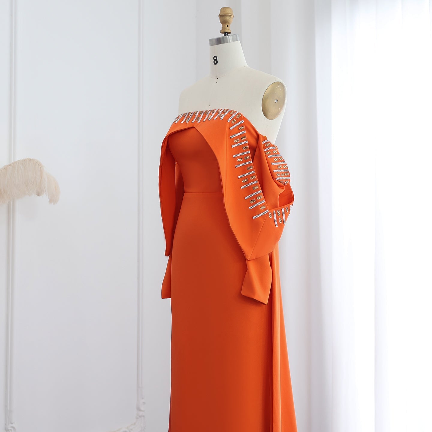 Elegant White Off Shoulder Long Sleeves Evening Dress with Cape SF008
