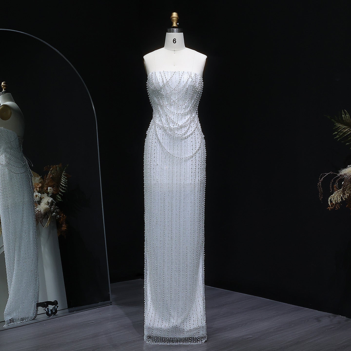 Elegant Strapless Beaded Long Wedding Dress SW087
