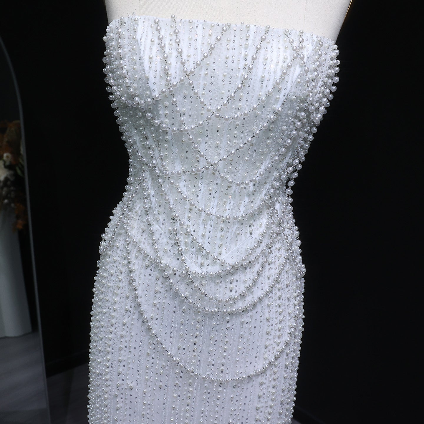 Elegant Strapless Beaded Long Wedding Dress SW087