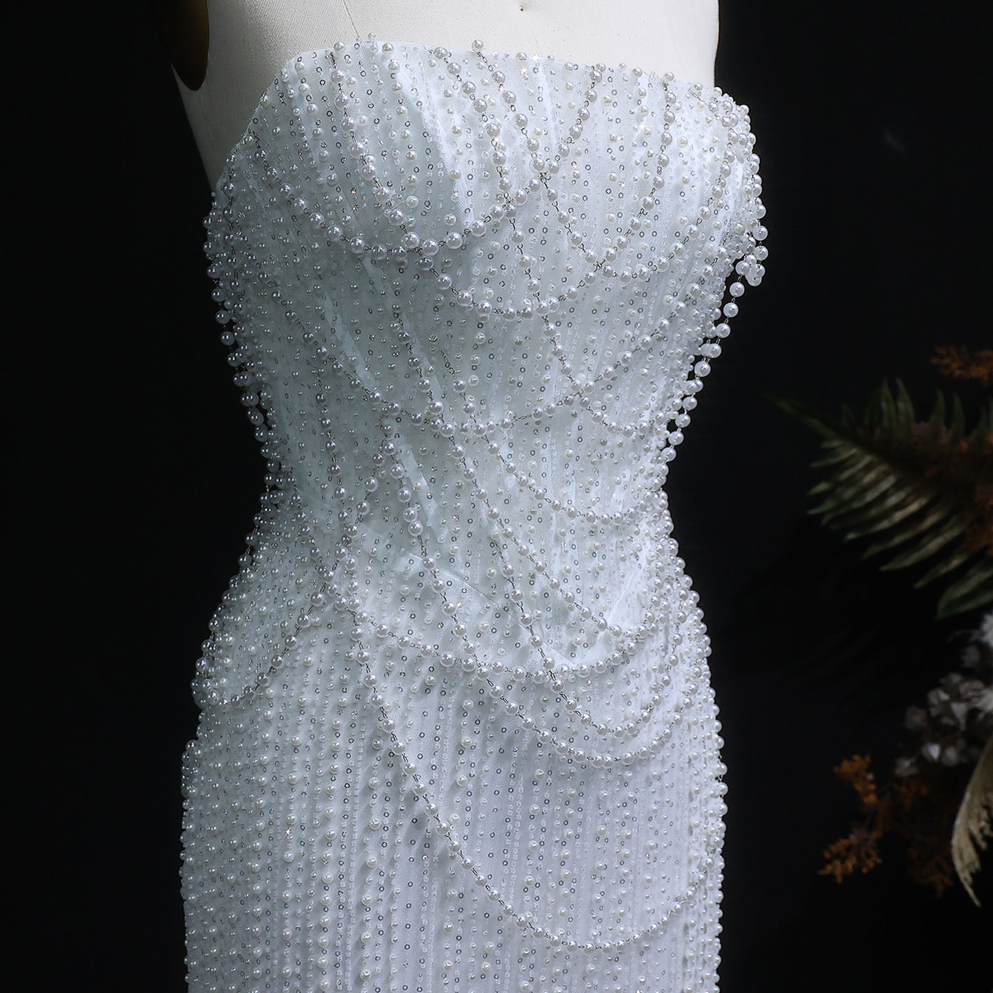 Elegant Strapless Beaded Long Wedding Dress SW087