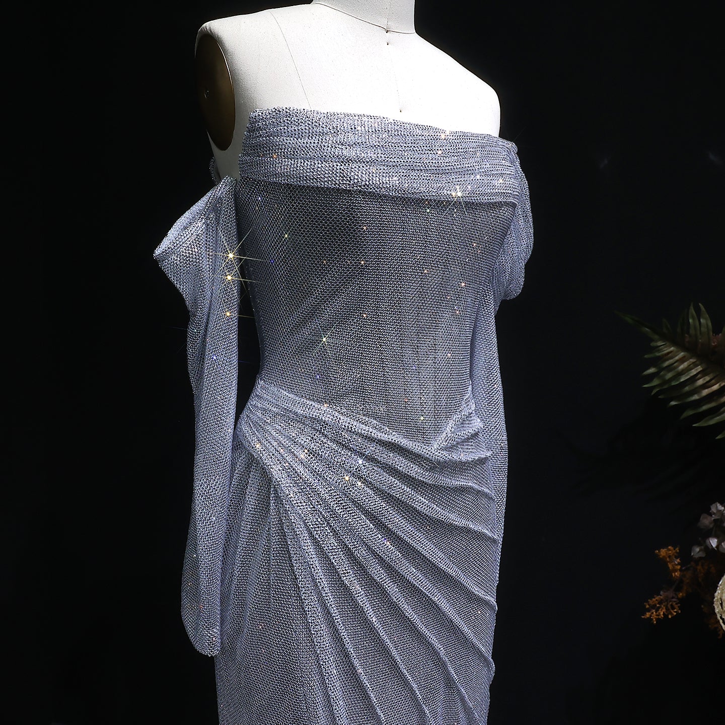 Luxury Sequin Beaded Silver Evening Dress with Slit SH548