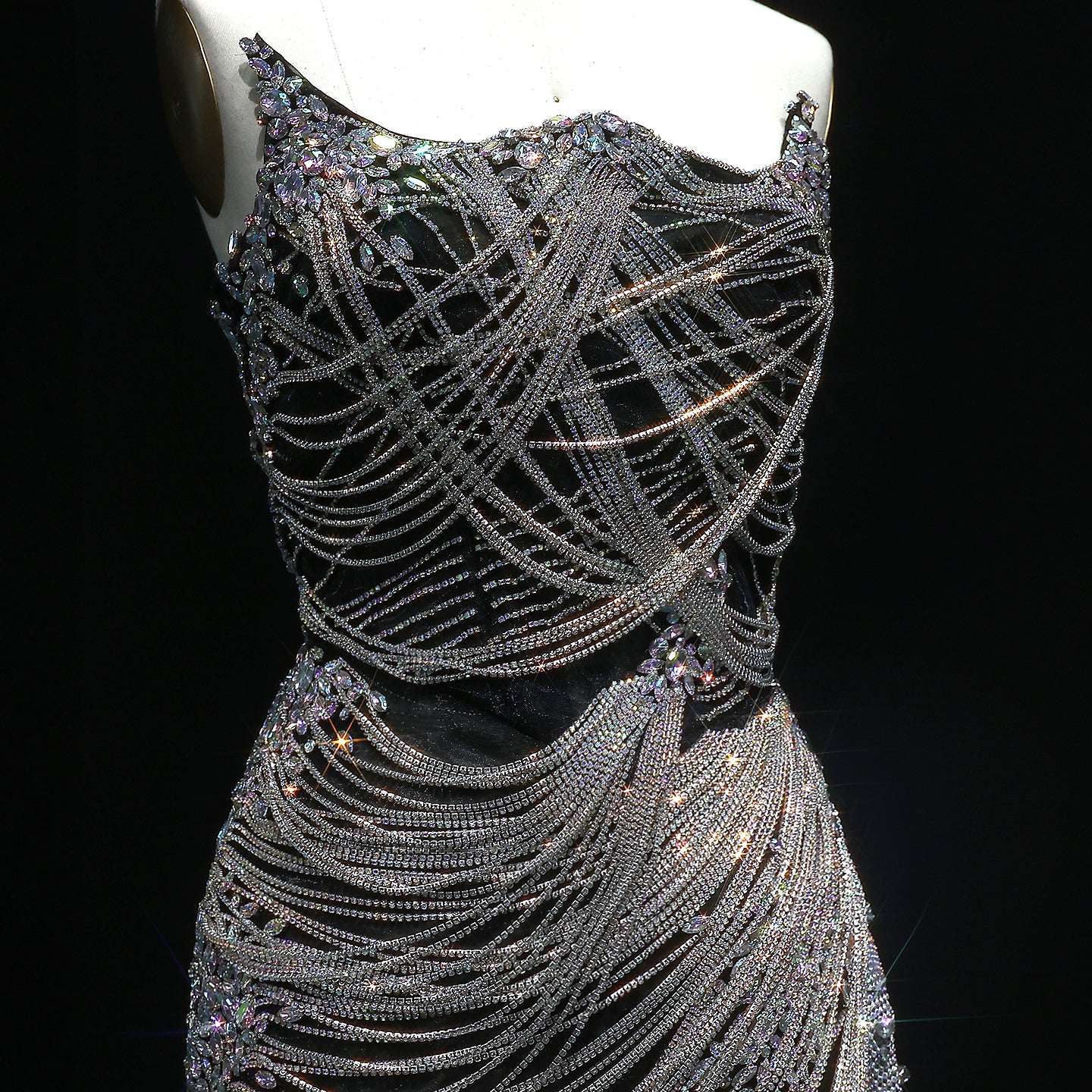Asymmetric Sparkly Silver Rhinestone Strapless Mini Party Gown RM012