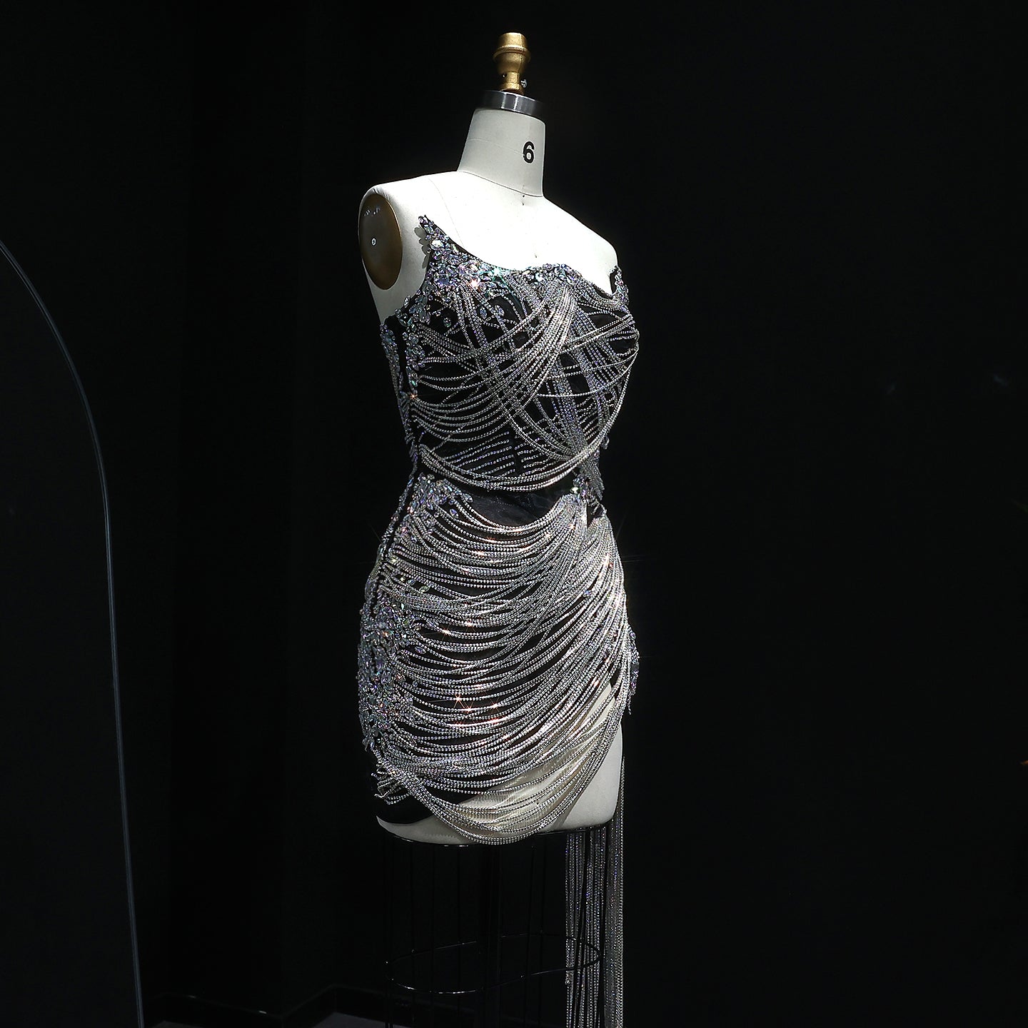 Asymmetric Sparkly Silver Rhinestone Strapless Mini Party Gown RM012