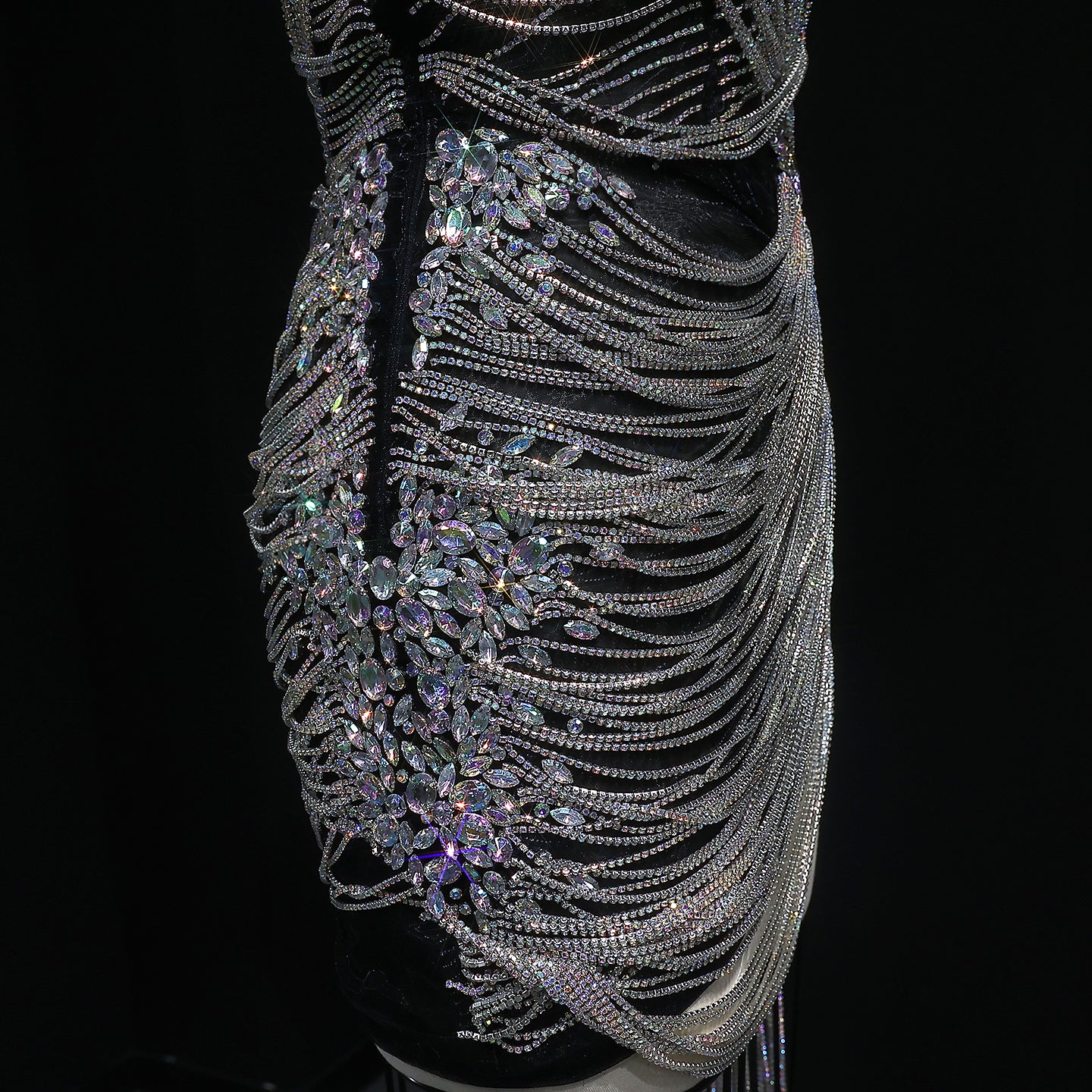Asymmetric Sparkly Silver Rhinestone Strapless Mini Party Gown RM012
